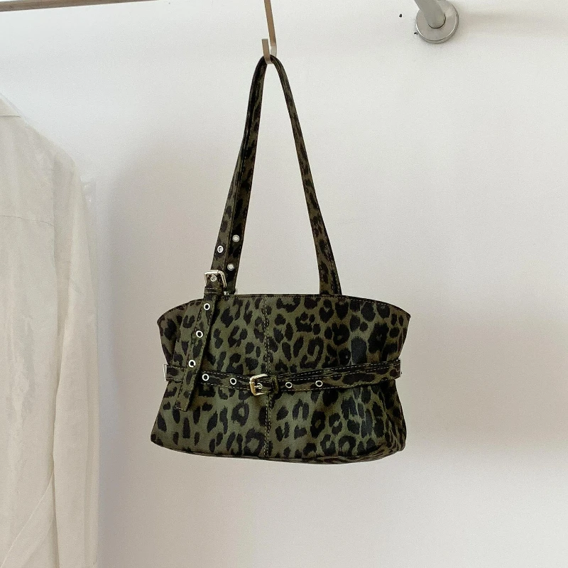 

Fashion Leopard Print Tote Bag with Belt Decor Large Capacity Shoulder Bag for Women Textured Casual and Simple Design Coach Bag