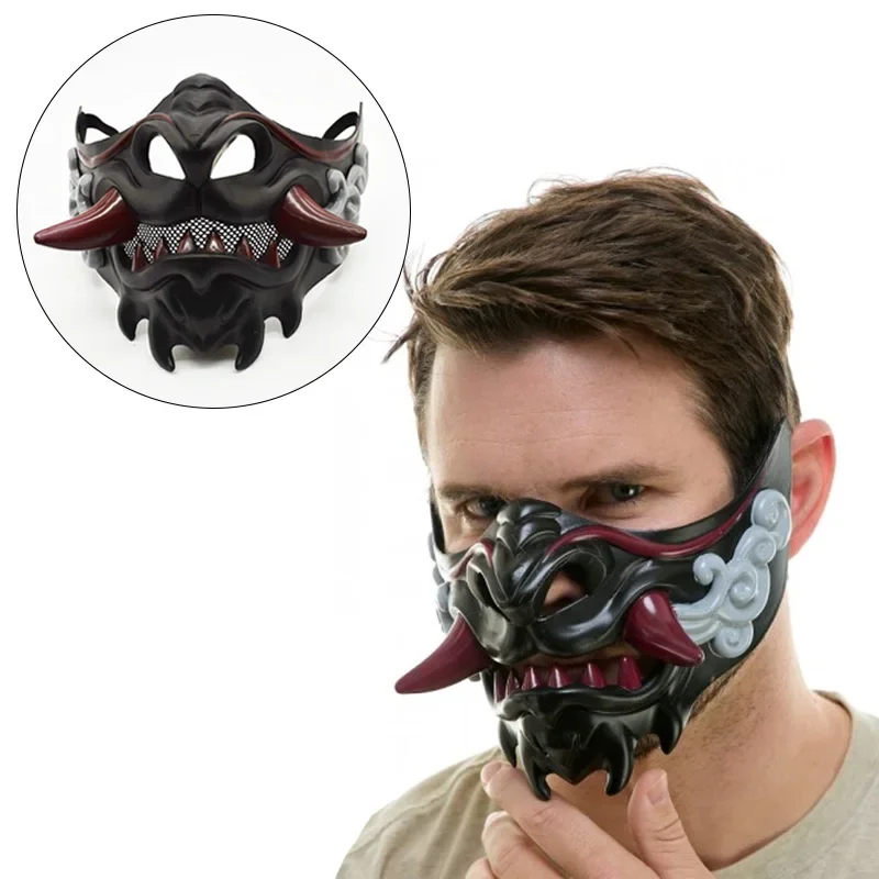 Half Face Japanese Mask Halloween Evil Devil Party Mask Toy Demon Samurai Mask Masquerade Party Wear Accessories