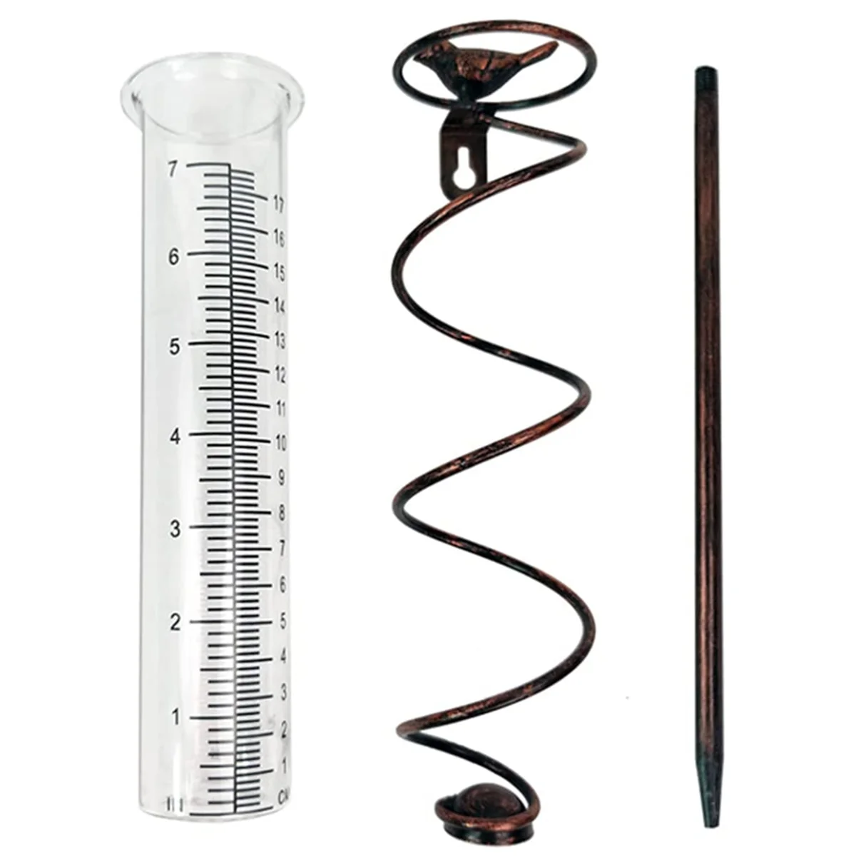 A22I 7L Capacity Glass Spiral Rain Gauge,Cast Iron Bird Hanging Rain Gauge,Garden Rain Water Meter Measuring with Metal Frame