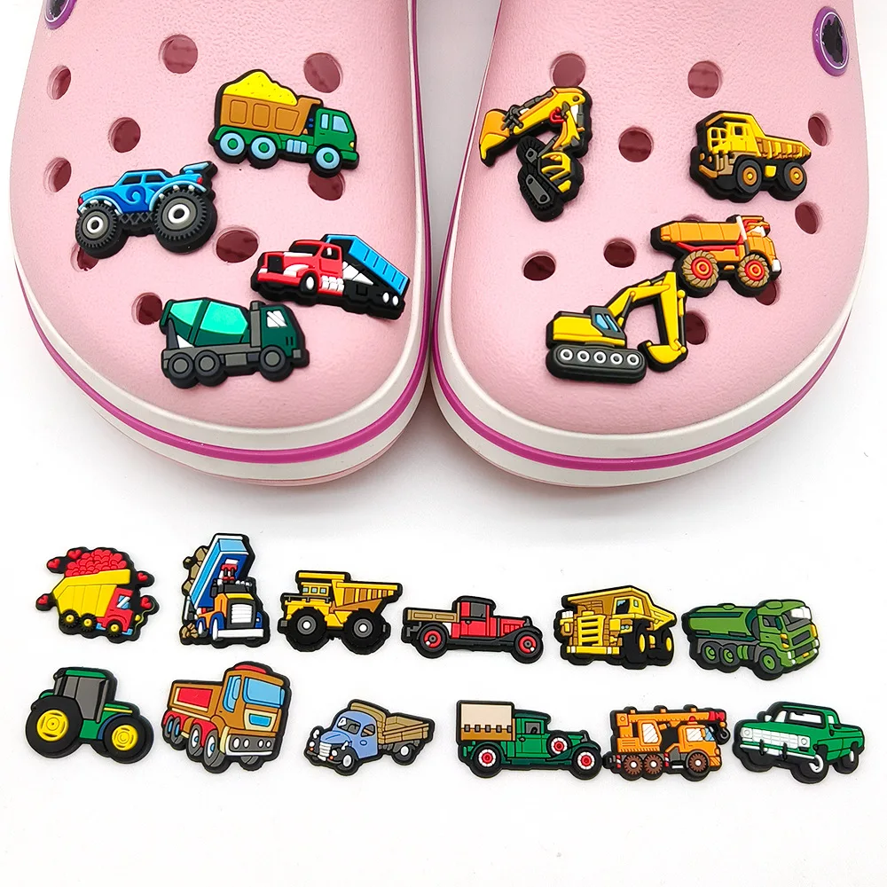 Engineering Vehicle Shoe Charms Pin for Crocs Accessories Clogs Bubble Slides DIY Shoe Decoration Buckle Charms Kids Party Gift