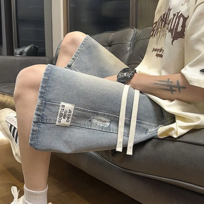 

Джинсы Waed Distred, свободного кроя, легкие, в американском стиле, мужские, летние, дышащие, прямые штанины...