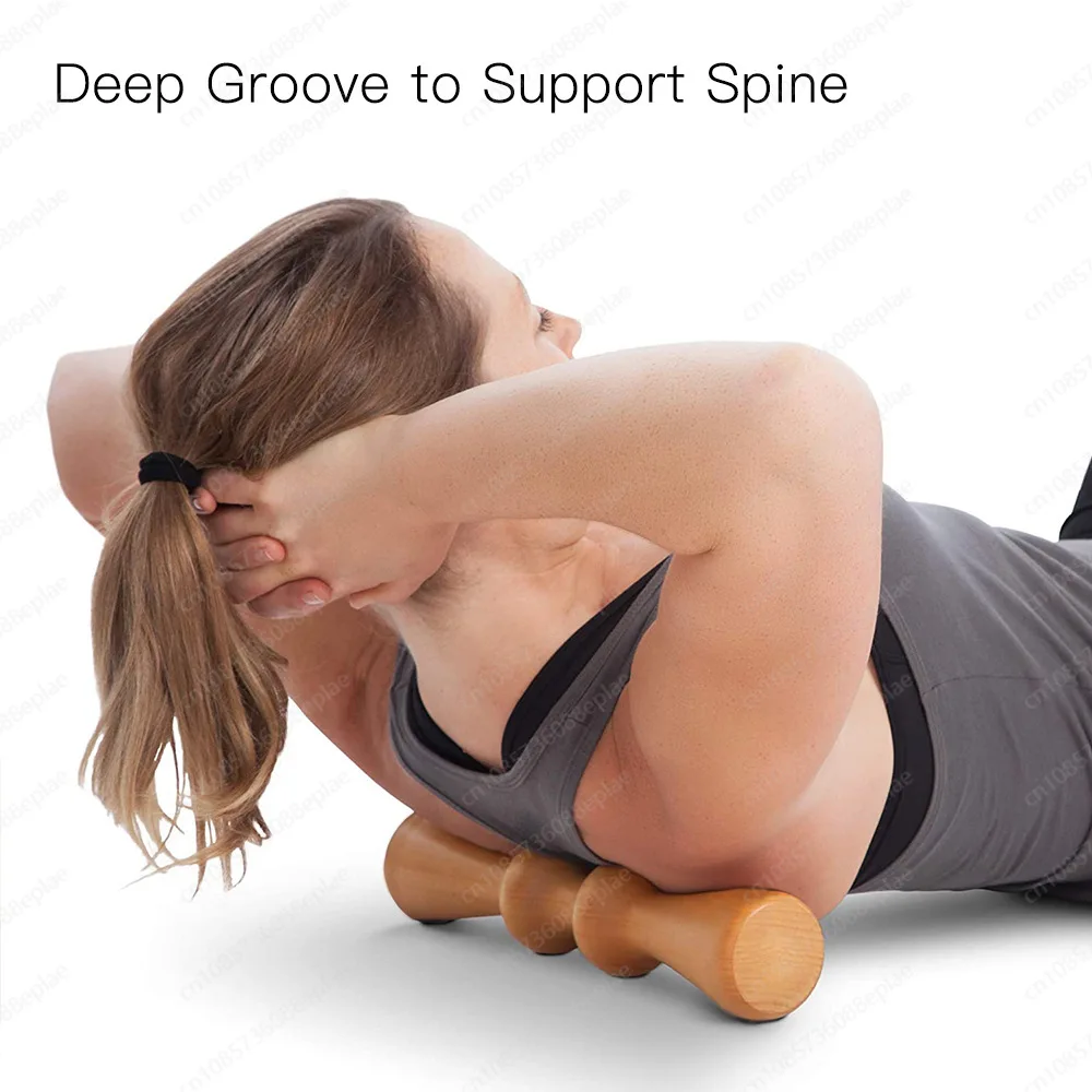Orange Wind Wooden Back Massage Roller Spinal Stretcher Orthotics Relieve Back Pain Natural Massager