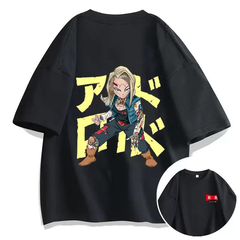 Anime Dragon Ball T-shirt Android 18 lazuli Printed Men's and Women's T-shirt Leisure Sports Street Student Couple T-shirt