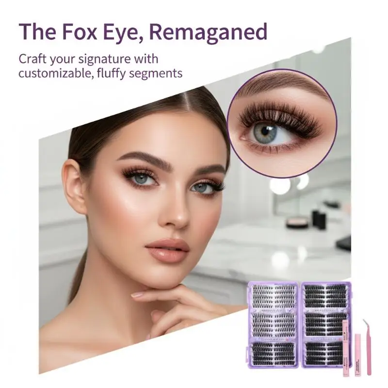 European Style 3D Fluffy Curled False Segmented Single Cluster Eyelashes Thick Eyelashes Large Capacity DIY Fox Series Reusable