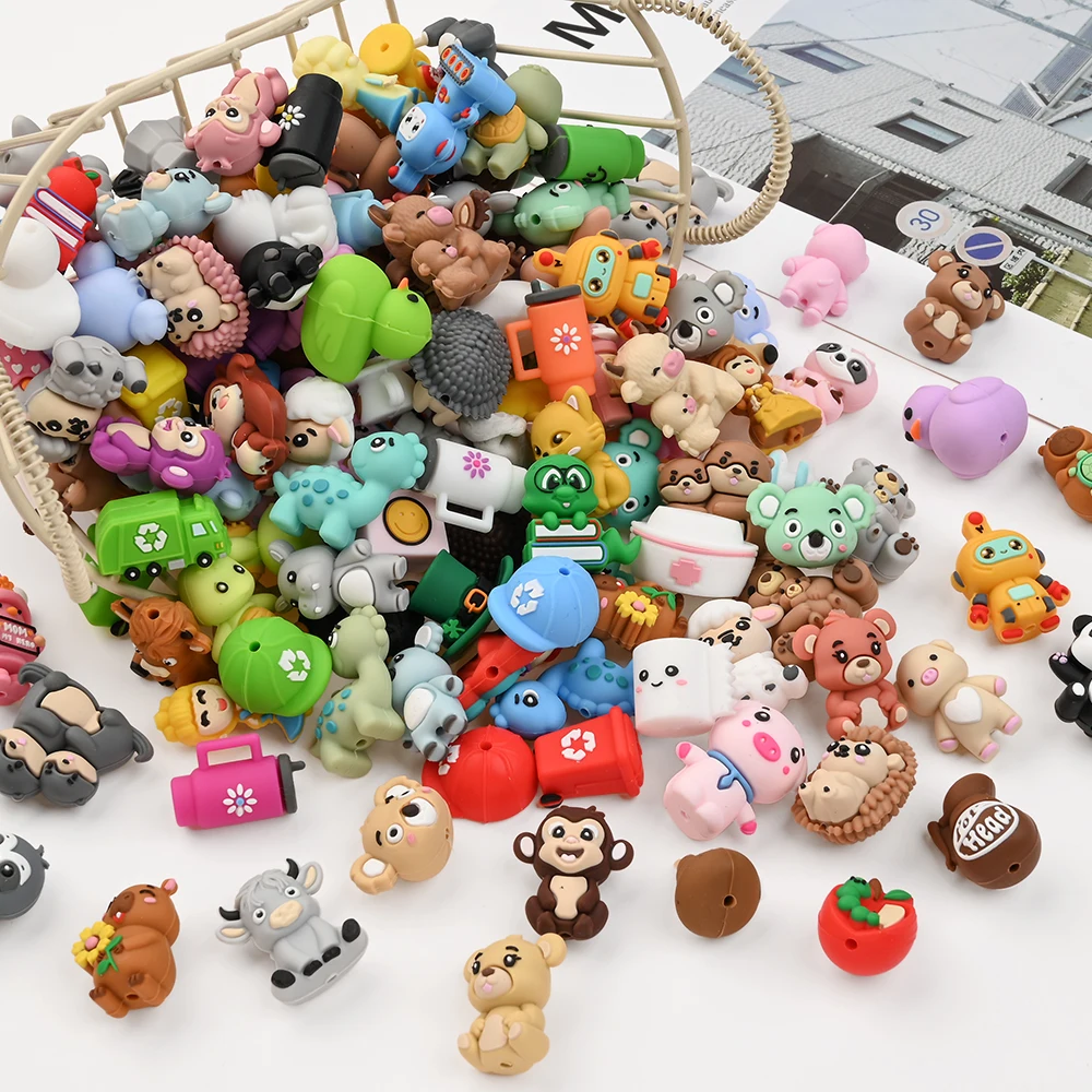 5Pcs Random Mixing 3D Animal Silicone Beads Food Grade Teether Beads for Homemade Pacifier Chain Dummy Holder Clips Accessories