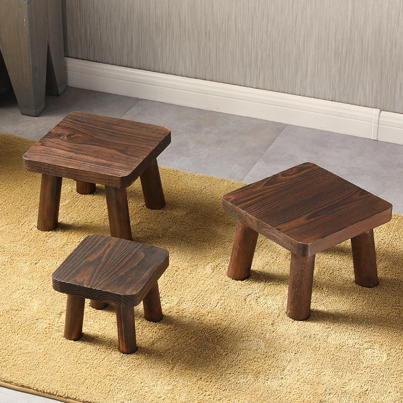 Small Bench Home Stool Wooden Coffee Table Low Stool Creative Square Mini Children\'s Solid Wood Shoe Stool Living Room Chair