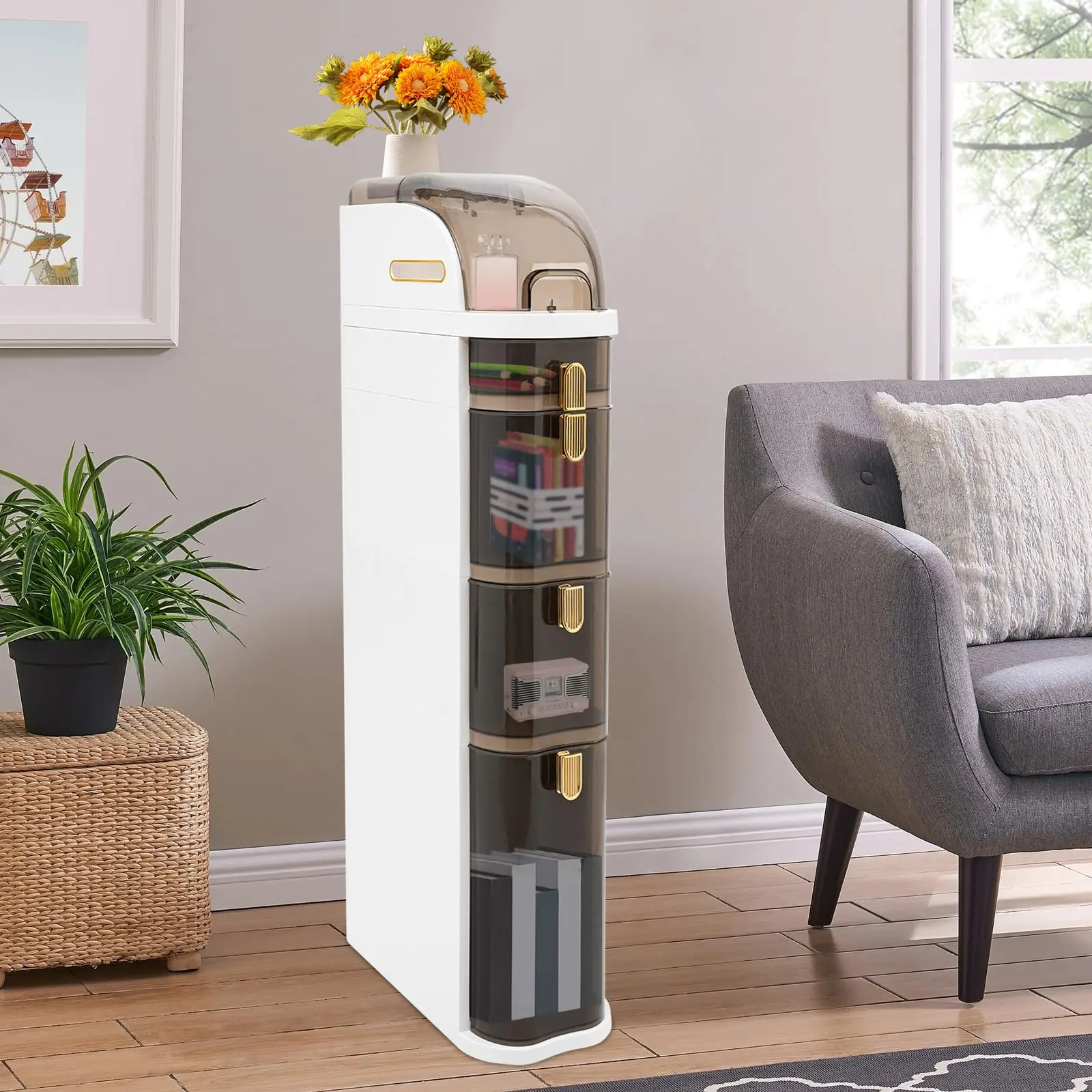 Wózek do przechowywania z szufladami, wąska szafka podłogowa do łazienki, plastikowa wąska szafka do przechowywania z szufladami, do małych przestrzeni, sypialnia, L