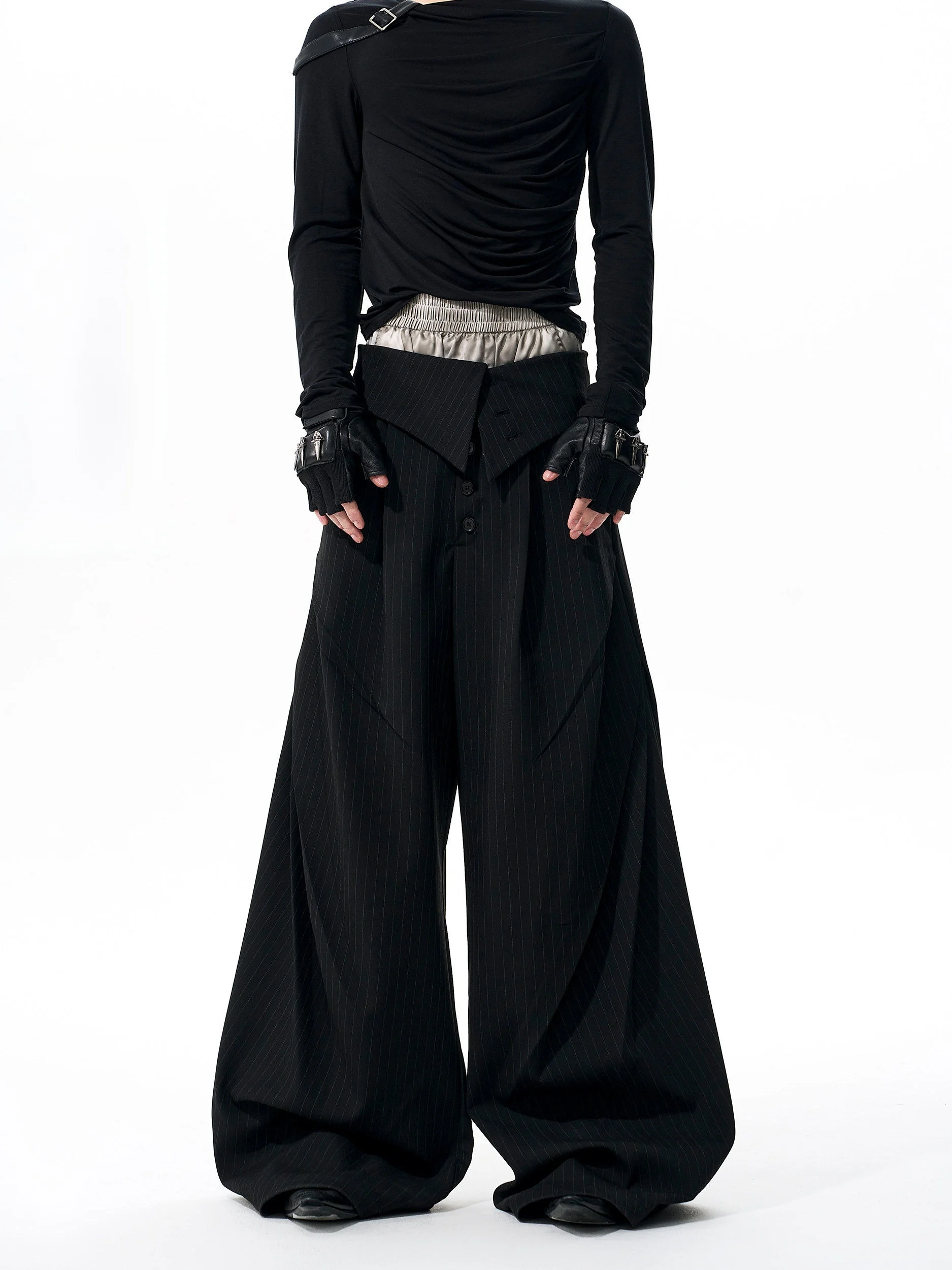 

Мужские повседневные брюки SEE с широкими штанинами, вертикальными полосками, на одной пуговице, черные, осенние, модные, длинные, молодежные