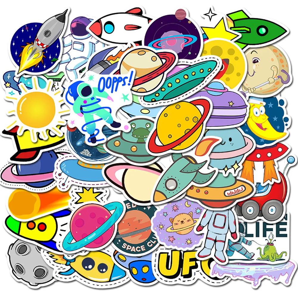 10/30/50PCS Cute Space Alien Spaceship Stickers Aesthetic DIY Water Bottle Journaling Laptop Cartoon Cool Decal Sticker for Kid