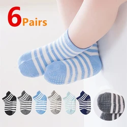 6Pairs/Lot Cotton Kids Anti-Slip Boat Socks Casual Baby Boys Girls Sock Floor Children Socken With Rubber Grips For 0-5Years