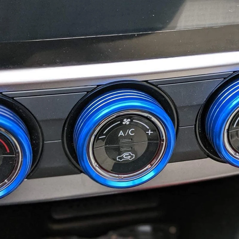 Perilla de Control de aire acondicionado azul, cubiertas de anillo de 3 piezas, Compatible con Subaru WRX, STI, Impreza, Forester, XV Crosstrek