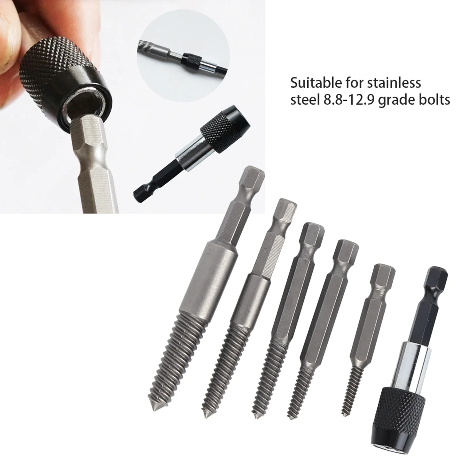 Headless Screw Extractor Set Woodwork Hex Shank Fine Teeth Stripped Remover Tool Screw Accessories Headless Screw Extractor