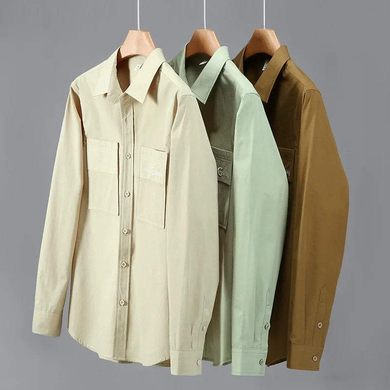 

Natural Cotton 100% Shirts For Men Long Sleeve Double Pockets Spring Quality Skin-Friendly Thin Workwear Style Camisas De Hombre