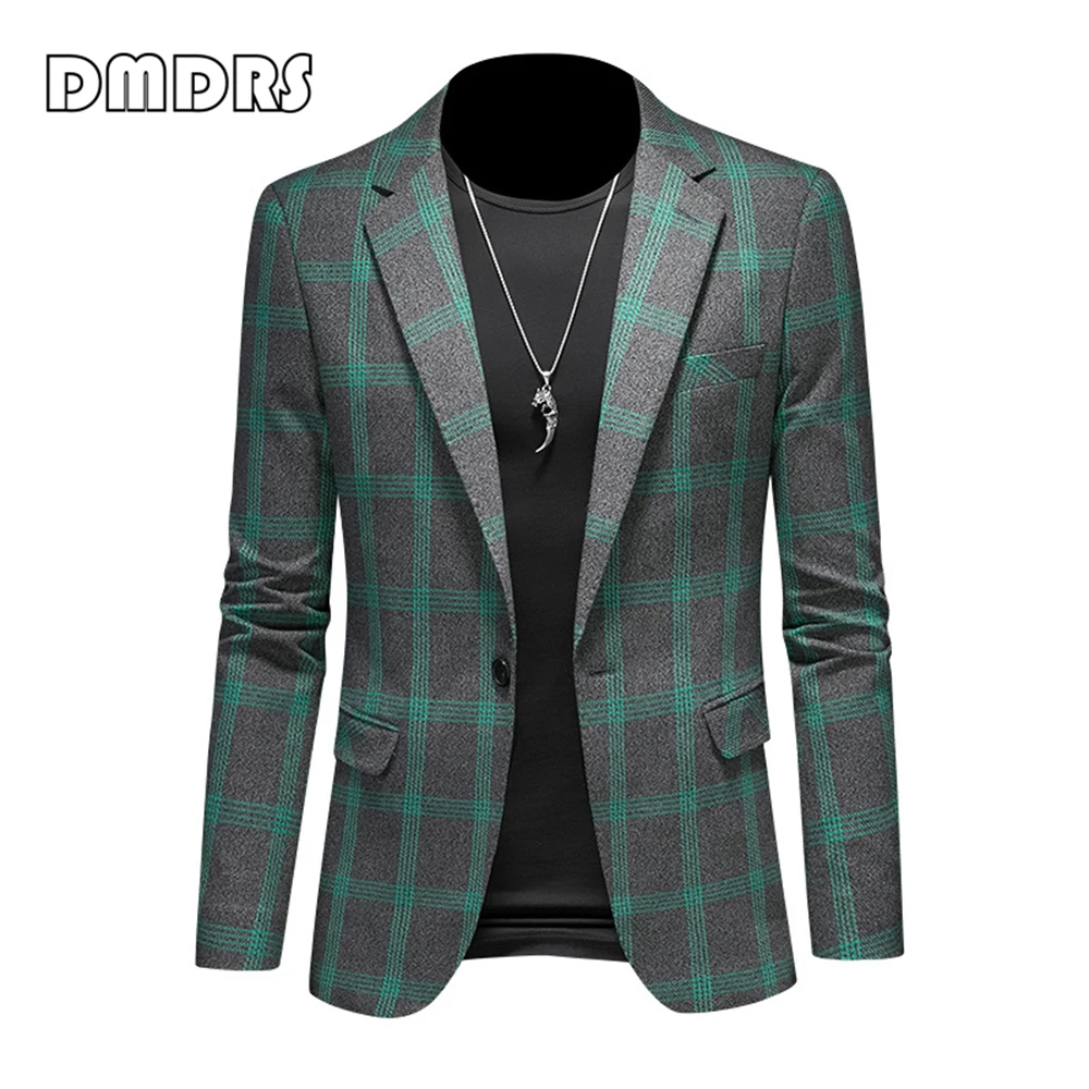 Newest Men's Fashion Suit Jacket, Patterned M to 5XL One Button Plaid Blazer, Real Images High Quality Casual Smart Suits