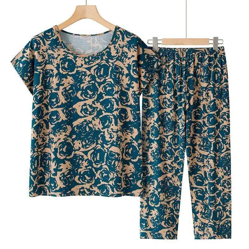 Sommer-Outfits: Lässiger Pyjama aus Eisseide, lockerer zweiteiliger Anzug in Übergröße mit kurzärmeligem Oberteil – Detail 25