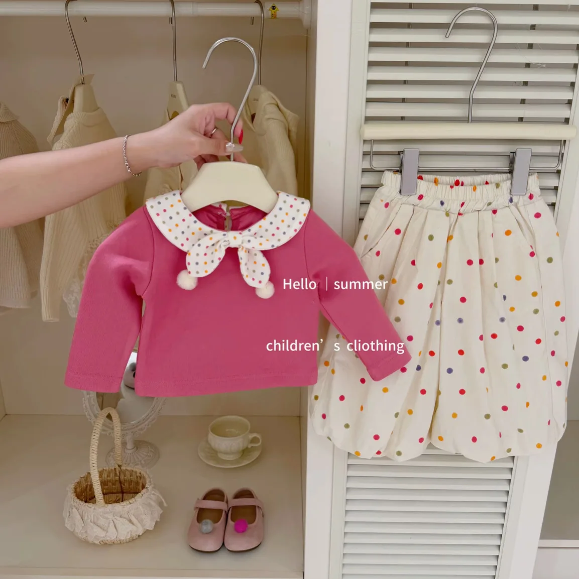 Girl Kids Autumn Beautiful Hoodie Sweet and Cute Children's Clothing Top and Polka Dot Lantern Pants Two Price Sets