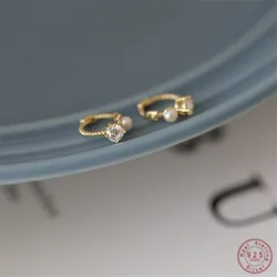 925 Sterling Silver Simple Small Pearl Zirconia Earrings for Womern Temperament Sweet Jewelry