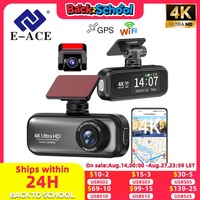 E-ACE Mini DashCam 4K Car Video Black Box Recorder Support 1080P Rear Camera WIFI GPS Parking Monitoring Night Vision CAR DVR