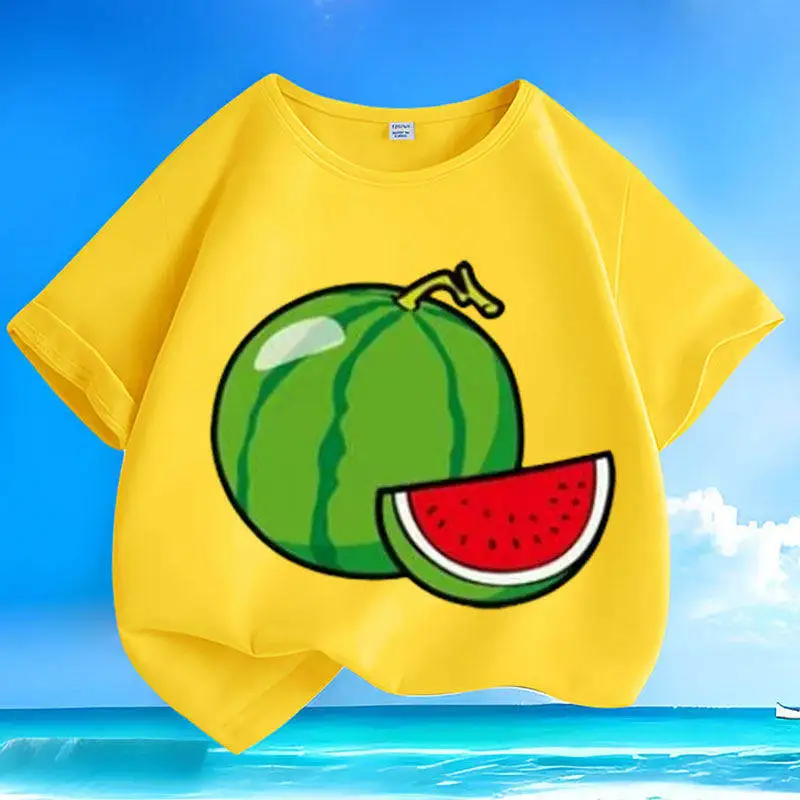Cartoon Summer Watermelon Short Sleeved Small and Medium-sized Children's Round Neck Loose T-shirt Casual boy girl