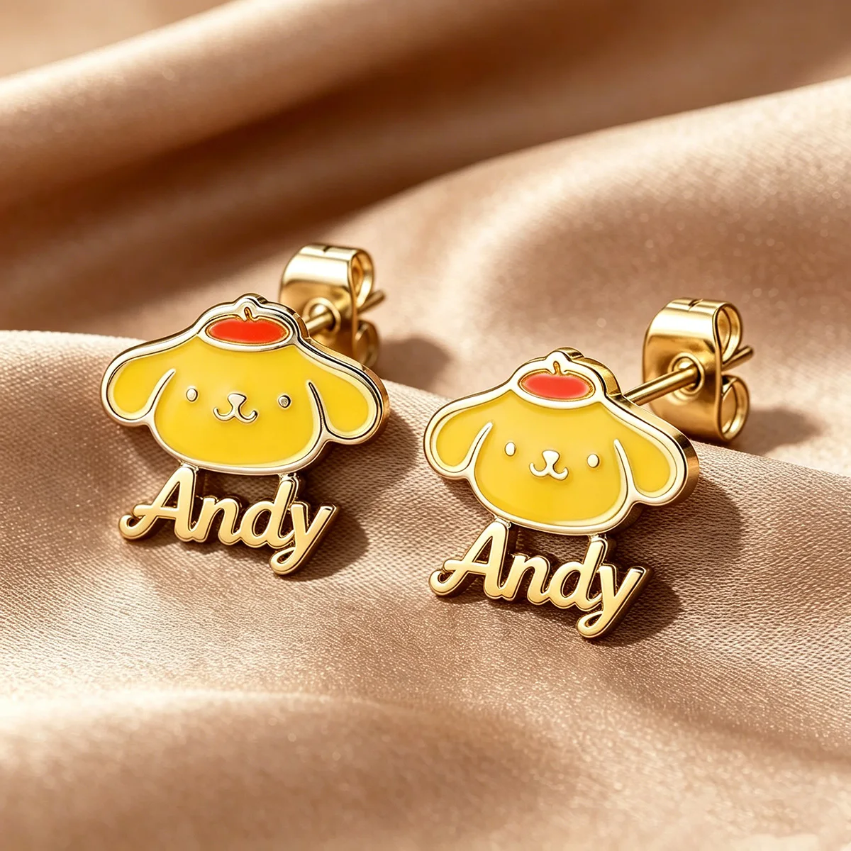 

Personalized Big Eared Dog Name Stud Earrings For Women Yellow Dripping Dog Custom Name Stud Earring Hip Hop Party Jewelry Gifts