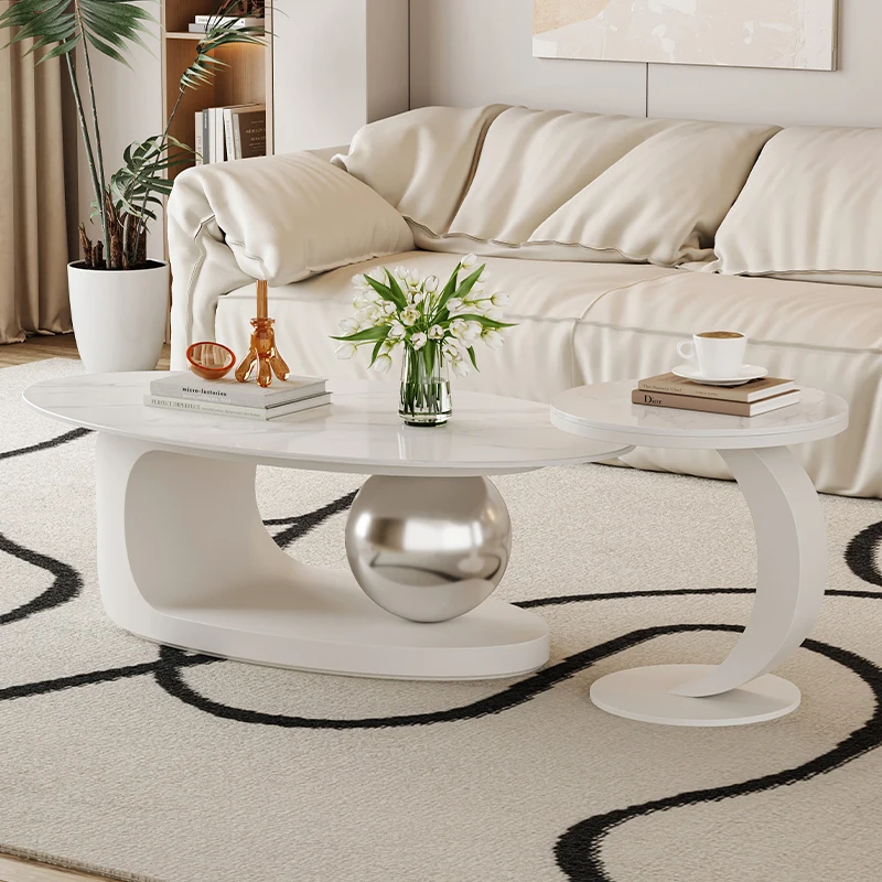 Coffee table Italian minimalist oval rock slab combination side table living room household small apartment creative tea table