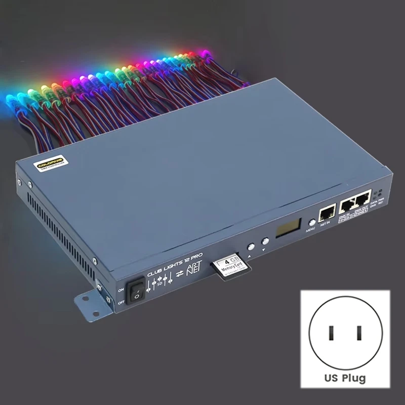 Color Controller 12Port Resolume Artnet to SPI Pixel Controller Work WS2811 WS2812 WS2815 DMX512 for LED Strip US Plug-DT30