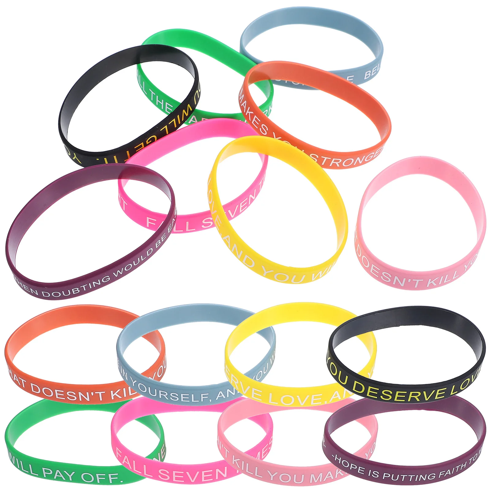 100 peças pulseiras de silicone com citações inspiradoras, pulseiras motivacionais para adolescentes, elásticas unissex coloridas positivas