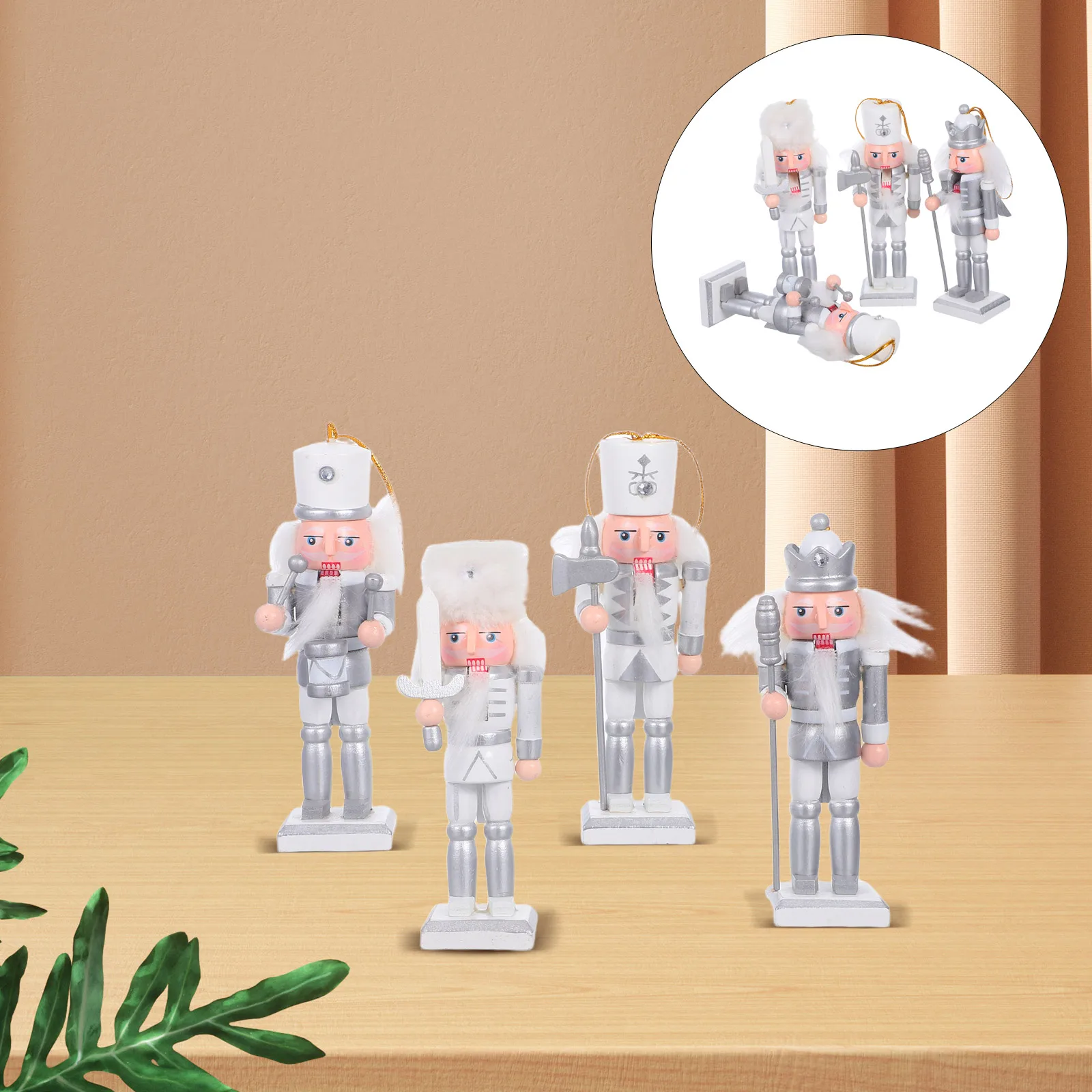 

4 Pcs Nutcracker Puppets Decorations Statuette Wood Holiday Christmas Nutcrackers Tabletop Figurines
