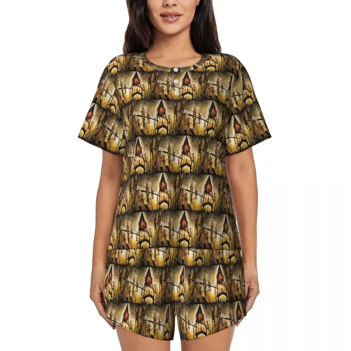 

Game Silent Hill Misty Day Round Neck Short Sleeve Nightgowns for Sleeping Sleepshirts Women Soft Pajama Set Short Pants