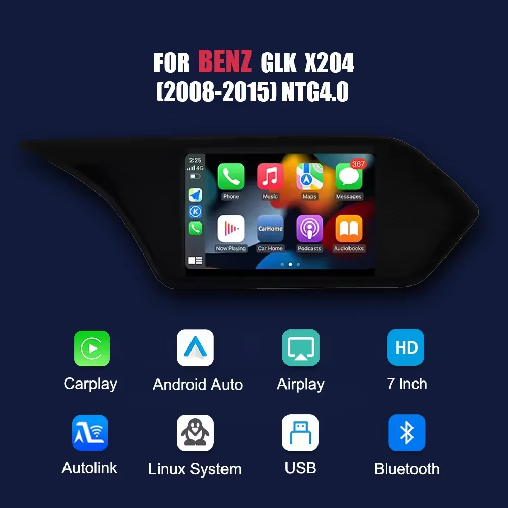 Autoradio multimediale con schermo touchscreen da 7 pollici, stile originale, sistema Linux, CarPlay wireless, Android Auto, per Mercedes-Benz Classe GLK X204 2008 2009 2010 2011 2012, sistema NTG4.0,