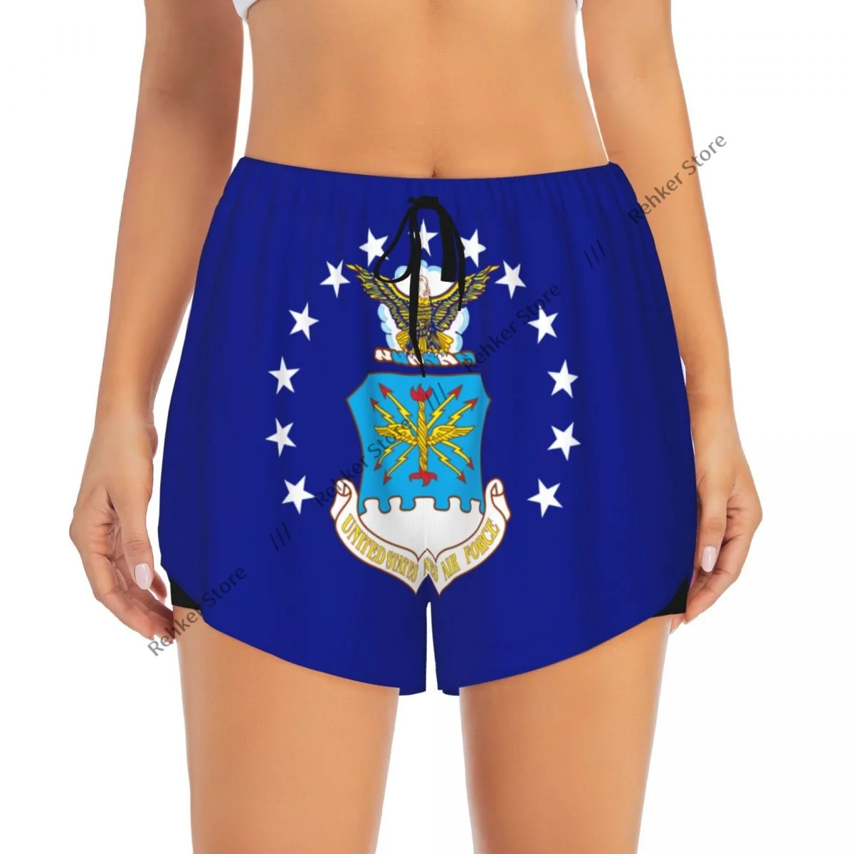 Pantalones cortos deportivos de secado rápido de doble capa para mujer con bandera de la Fuerza Aérea de EE. UU. para ocio al aire libre, correr, Fitness, entrenamiento, deporte