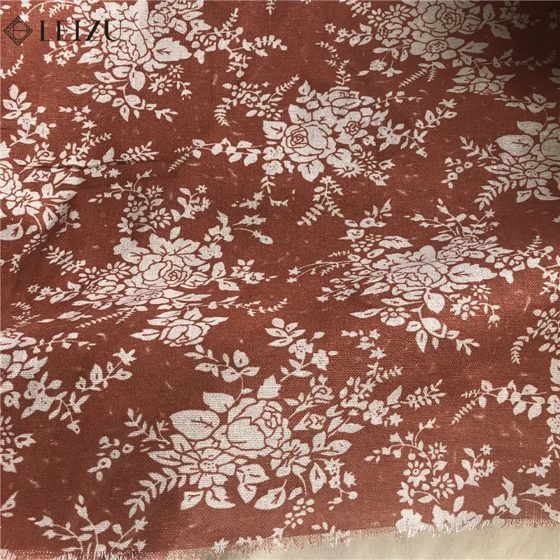 0.5/1/2 Yard Retro Floral Style Pure Cotton Linen Fabric Handmade DIY Women's Dress Clothing Curtains Home Textile Sewing Fabric