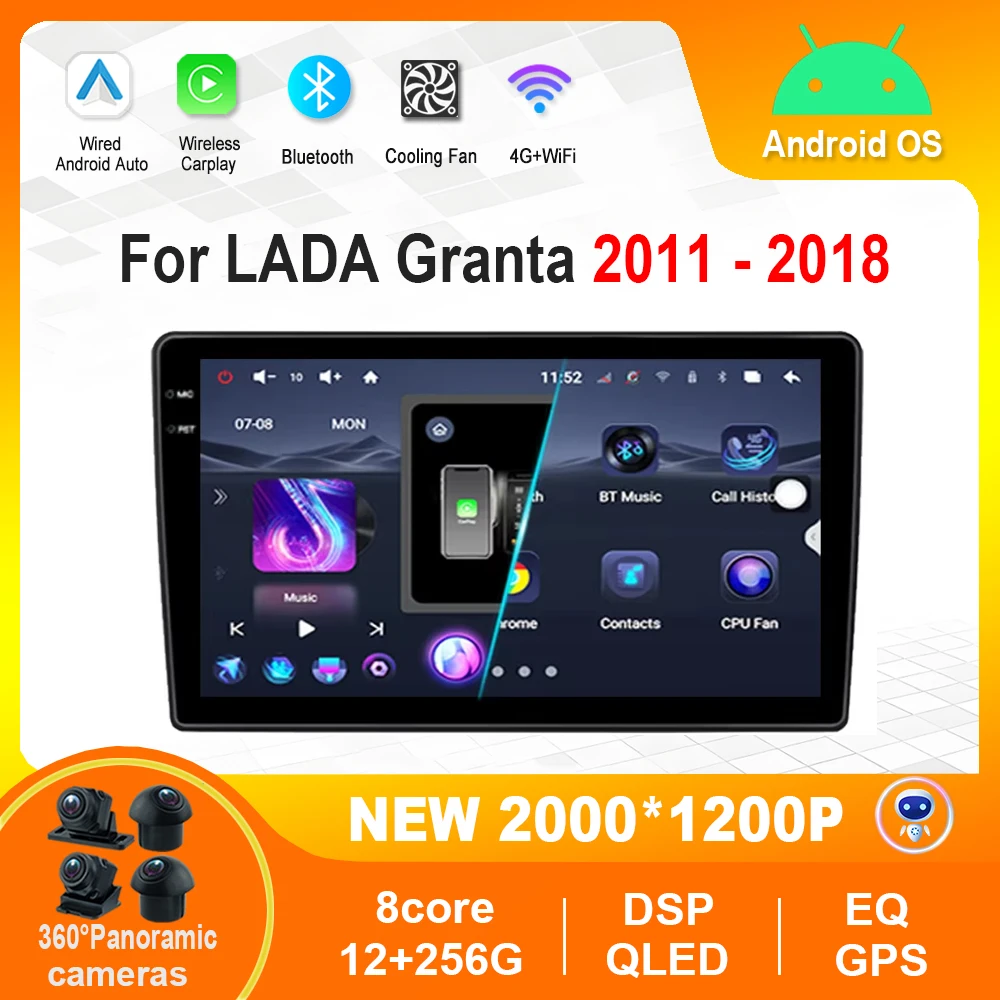 9 '' for LADA Granta 2011 - 2018 Android car Video Multimedia Player 4G WiFi 360 Camera QLED IPS Screen GPS HD Touch Screen