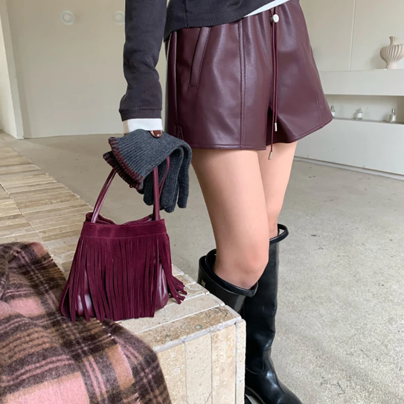 Fringe Decoration Bag New Tassel Suede Leather Square Bag Convertible Shoulder Crossbody Handbag Women Fall Winter Aesthetic