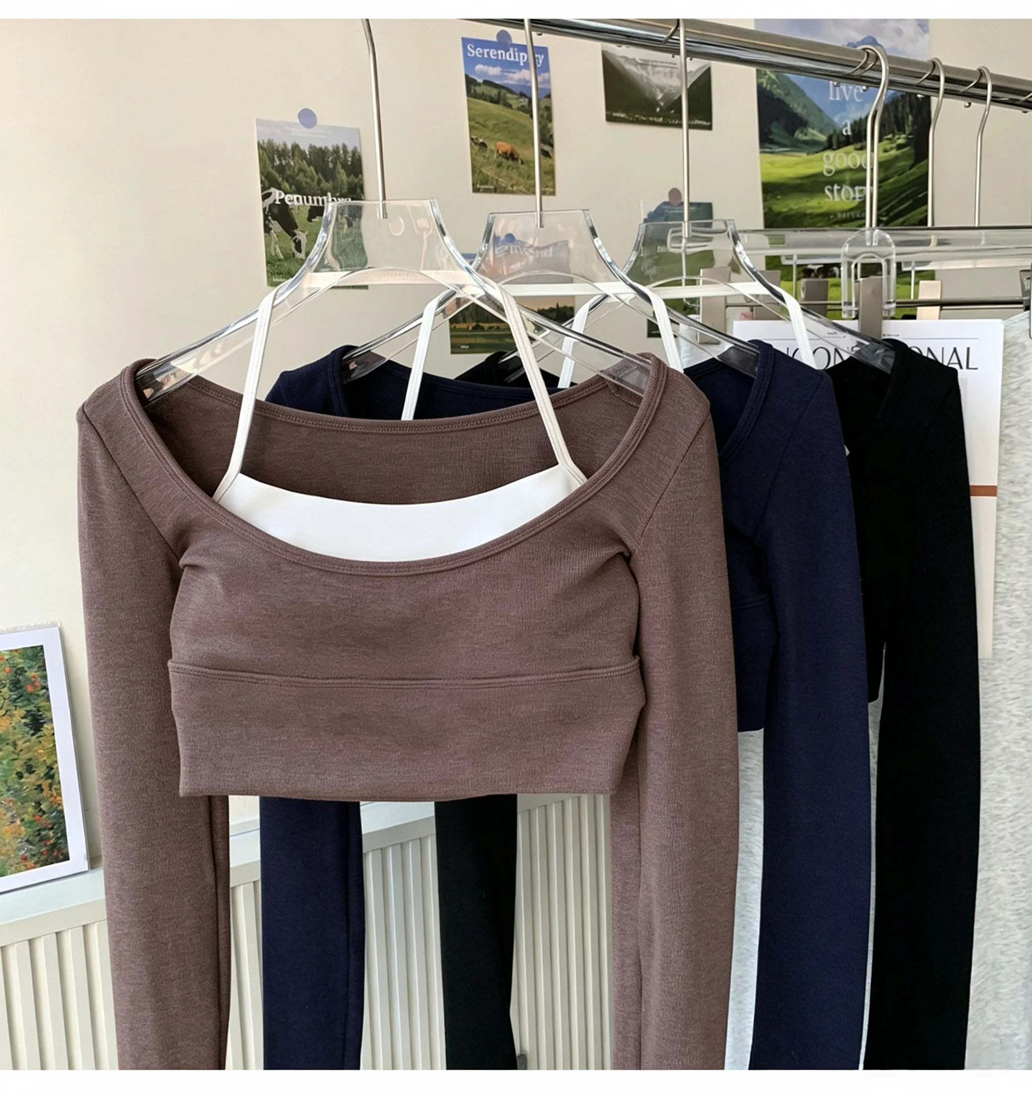 Damen Langarm-Yoga-Shirts Fitness-Brustpolster Sport-Top Kurz Elegante Tanz-Yoga-Kleidung Gym-Pilates-Tops – Detail 1