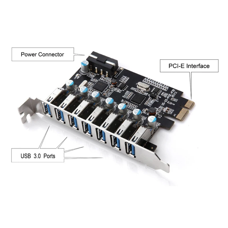 SuperSpeed USB 3.0 7 portas PCI-E Express cartão com um 15pin SATA Power Connector PCIE Adaptar NEC720201 e VL812 chipsets Cartões USB