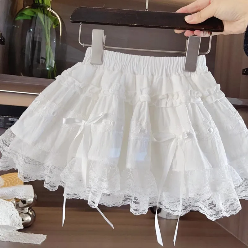 

Girls Summer White Thin Cotton Cake Skirt Spring and Summer New Children's Mesh Lace Fairy Skirt Half-body Skirt