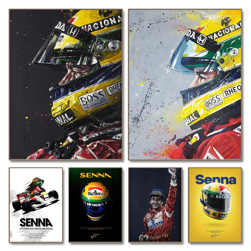 lenda-moderna-f1-racer-ayrton-senna-cartaz-formula-1-campeao-mundial-capacete-pinturas-lona-graffiti-arte-da-parede-imagem-decoracao-de-casa