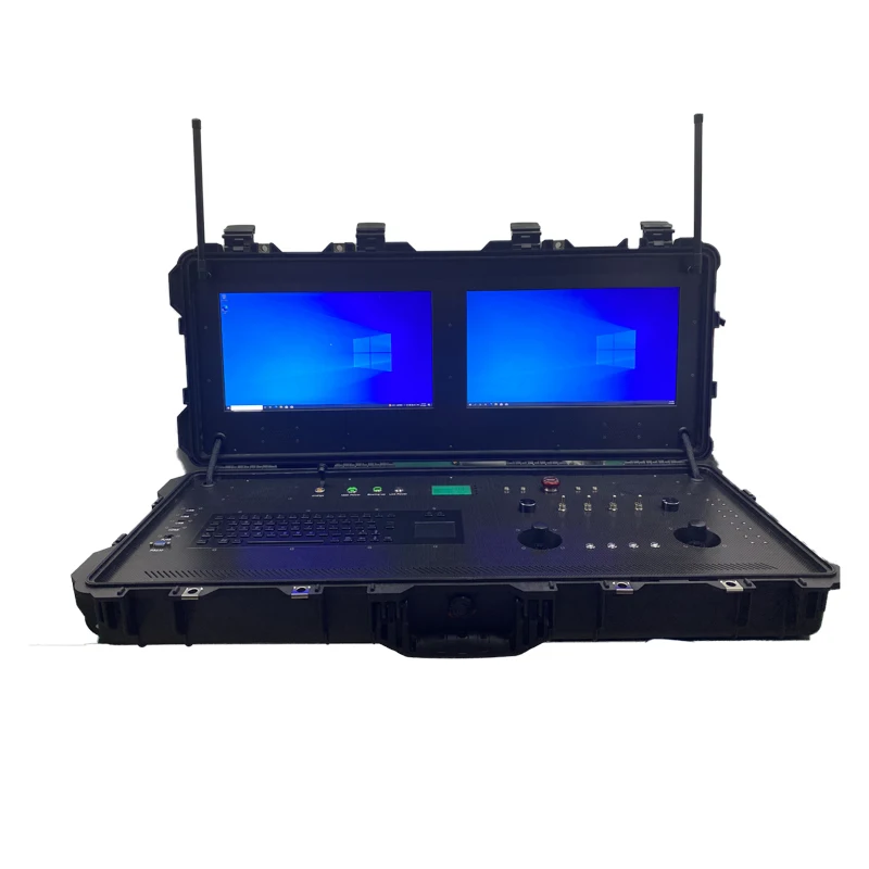 FPV Drone Dual Screen Ground Control Console Equipped  Integrated Industrial Grade PC System And Data Link Remote Control System