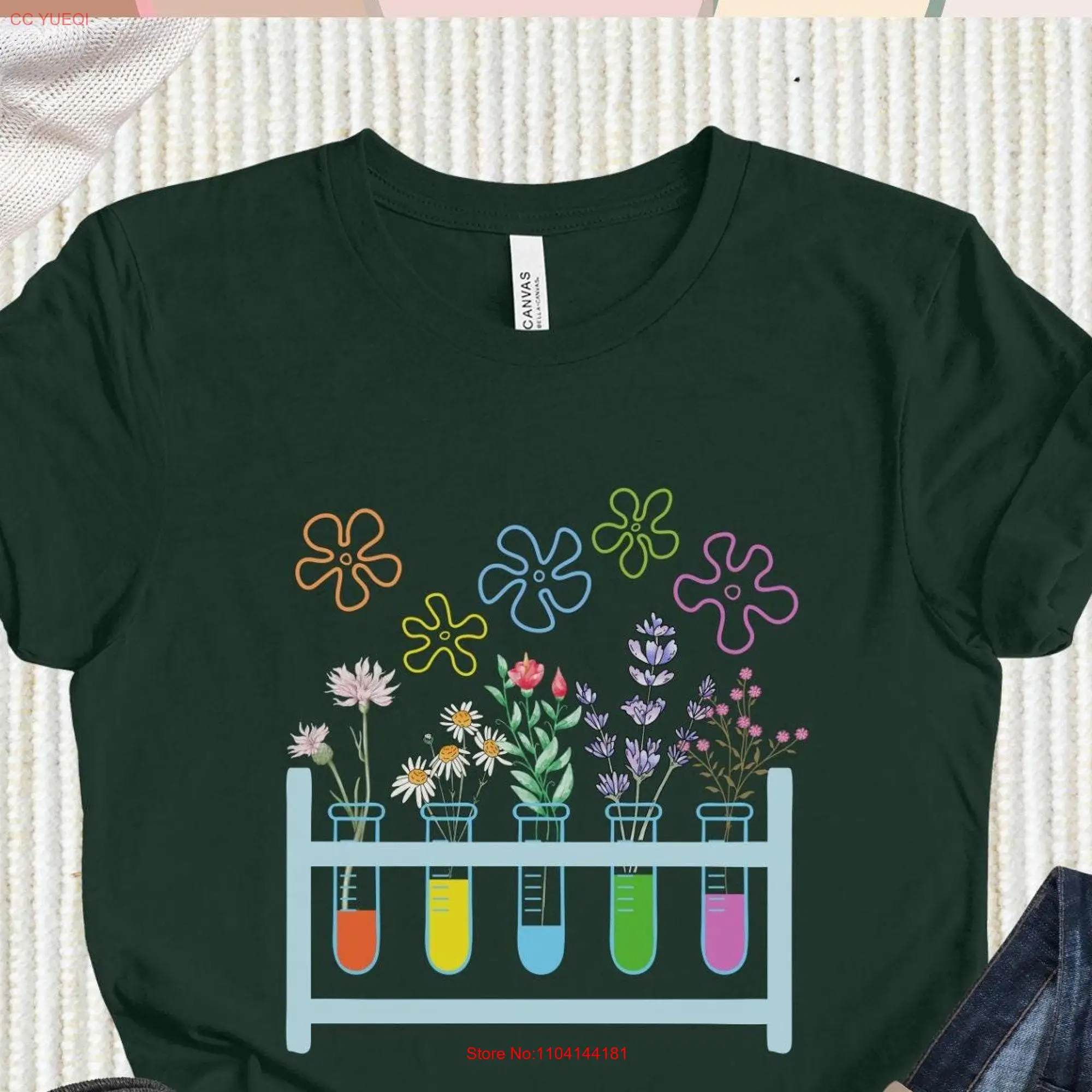 Laboratory T Shirt Floral Test Tube Chemistry Lab Chemist Medical Tech Teacher Biology Top long or short sleeves