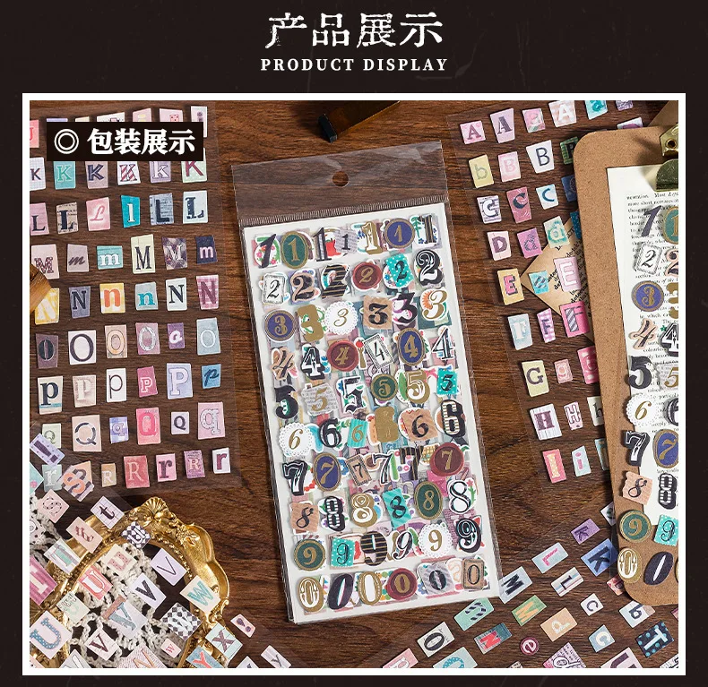 6pcs Retro Alphabet Number Deco Stickers for Scrapbooking Handbook Graffiti Colorful English Letter Stickers Stationery Decal