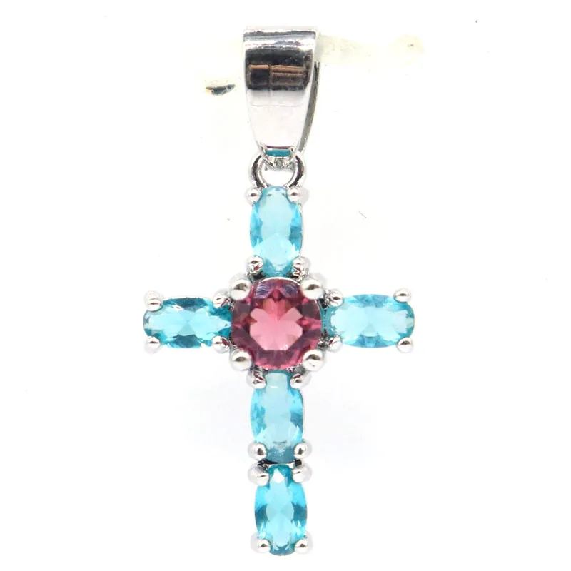 Buy 3 Get 1 Free 30x15mm 2.3g Cross Multi Color Aquamarine Pink Morganite Blood Ruby Mystic Topaz Silver Pendant