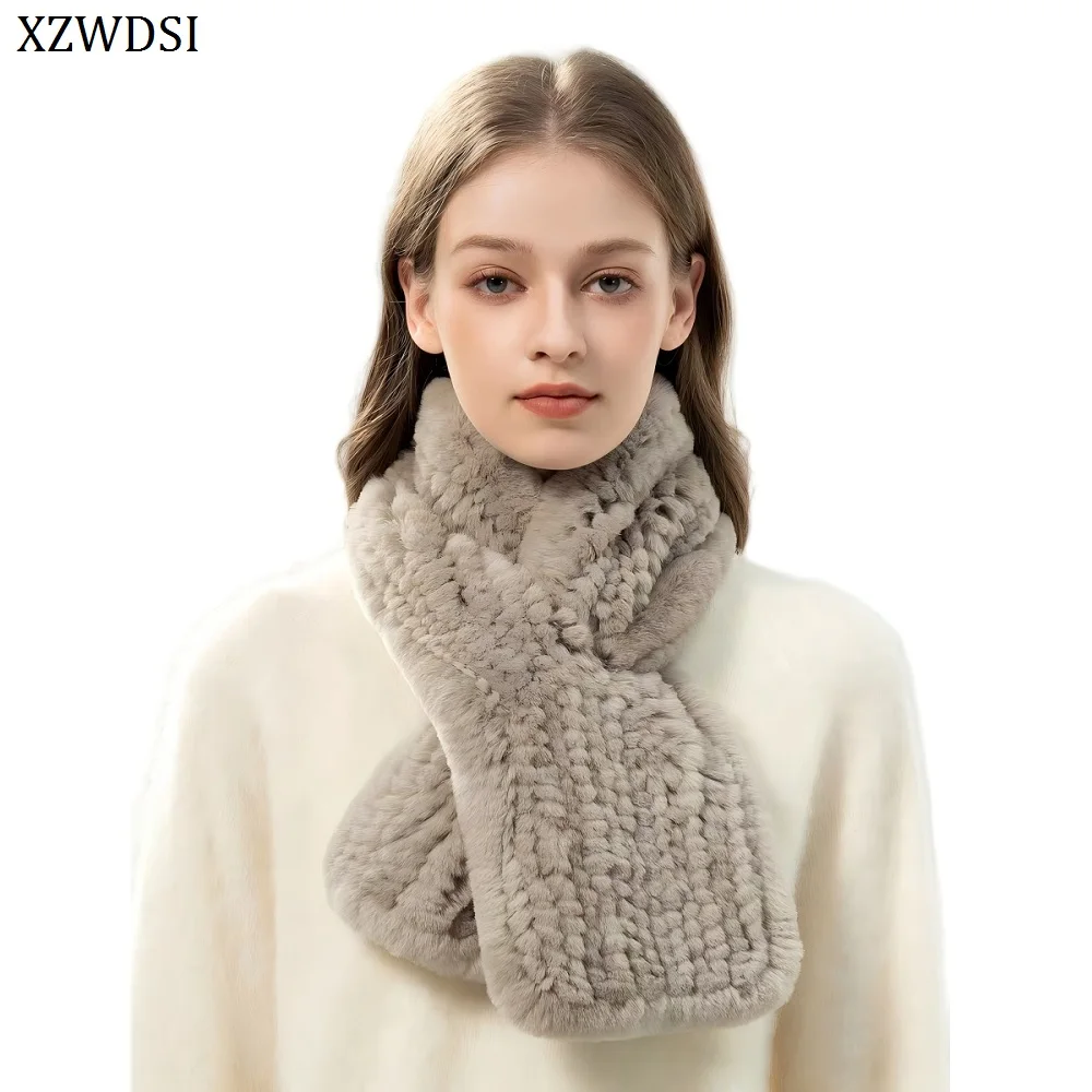 

New Fashion Women Warm Good Solid Color Knitted Plain Real Rex Rabbit Fur Scarf