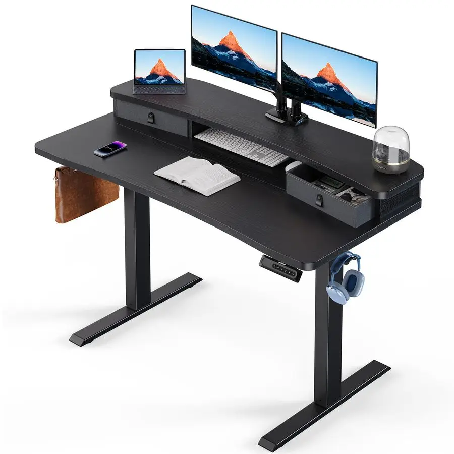 

48 x 24 Electric Standing Desk with 2 Drawers, CClamp Mount Compatible, Height Adjustable Computer Desk, Home Office Stand Up D