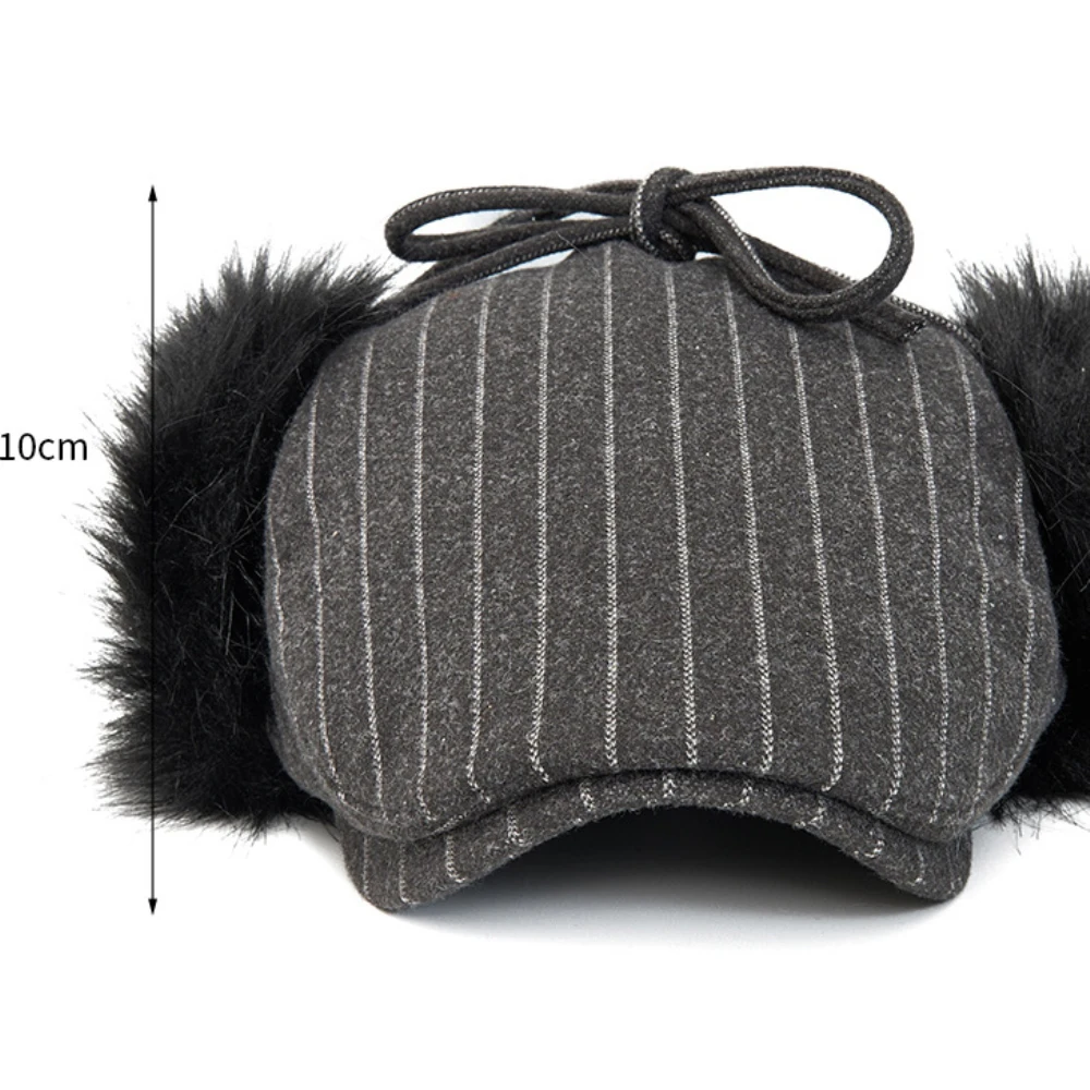 HT5024 Flat Cap New Winter Fur Hats for Men Women Vintage Striped Artist Painter Beret Hats with Ear Flaps Male Female Beret Cap
