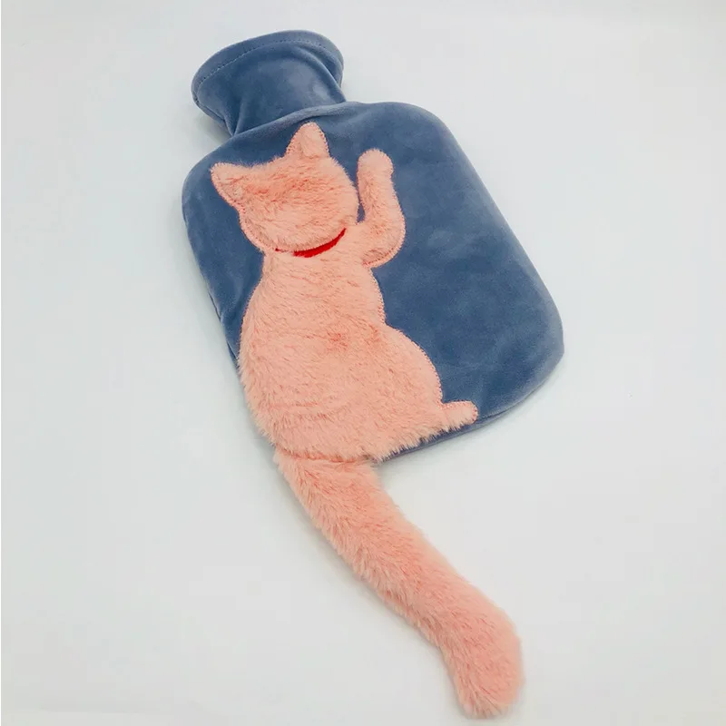 Imitation Rabbit Fur Cute Cat Tail Water-filled PVC Squeeze-resistant Hand Warmer Removable and Washable Hot Water Bag