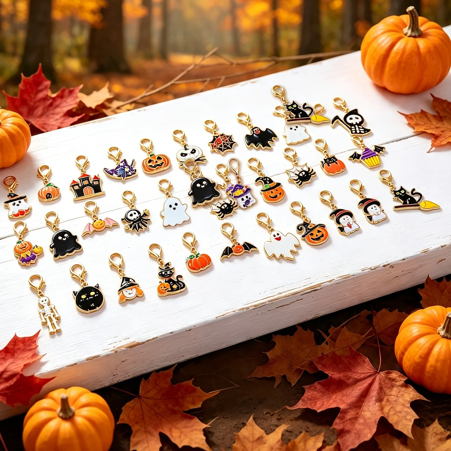 24 Stück zufällige Halloween-Kreativ-Mode-Schlüsselanhänger-Anhänger: Geister, Kürbisse, Fledermäuse, schwarze Katzen, DIY-Zubehör für Taschen, Armbänder und Anhänger. – Detail 8