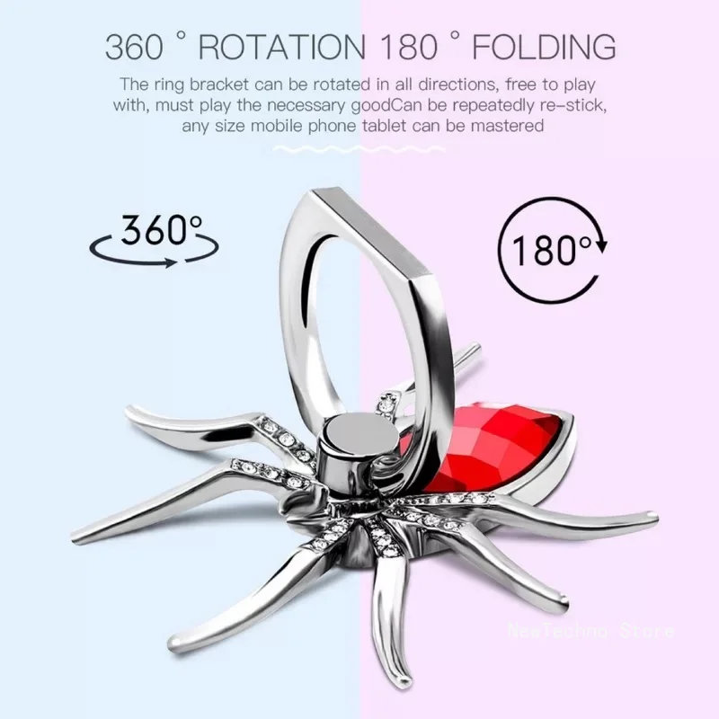 Universal Luxury Diamond Metal Spider Mobile Phone Finger Ring Holder 360 Rotate Stand for iPhone Sumsang Huawei Xiaomi