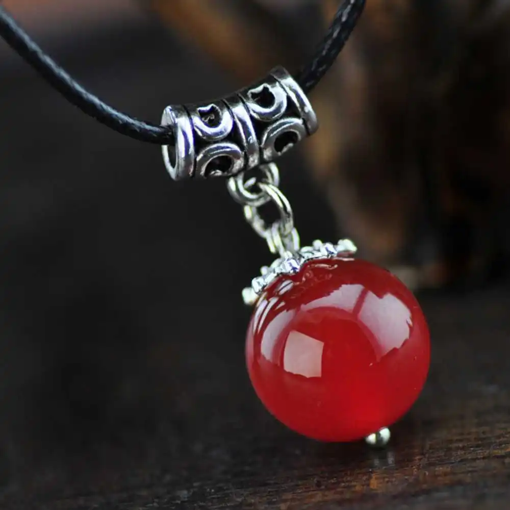 

Lucky Tibet silver Carnelian pendant cowhide rope necklace Mental Colorful Christmas Gift Wristband Diy Elegant All Saints' Day