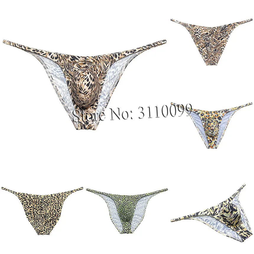 Leopard Men‘s Cheeky Briefs Pant Pouch Narrow Waist Posing Bikini Underwear